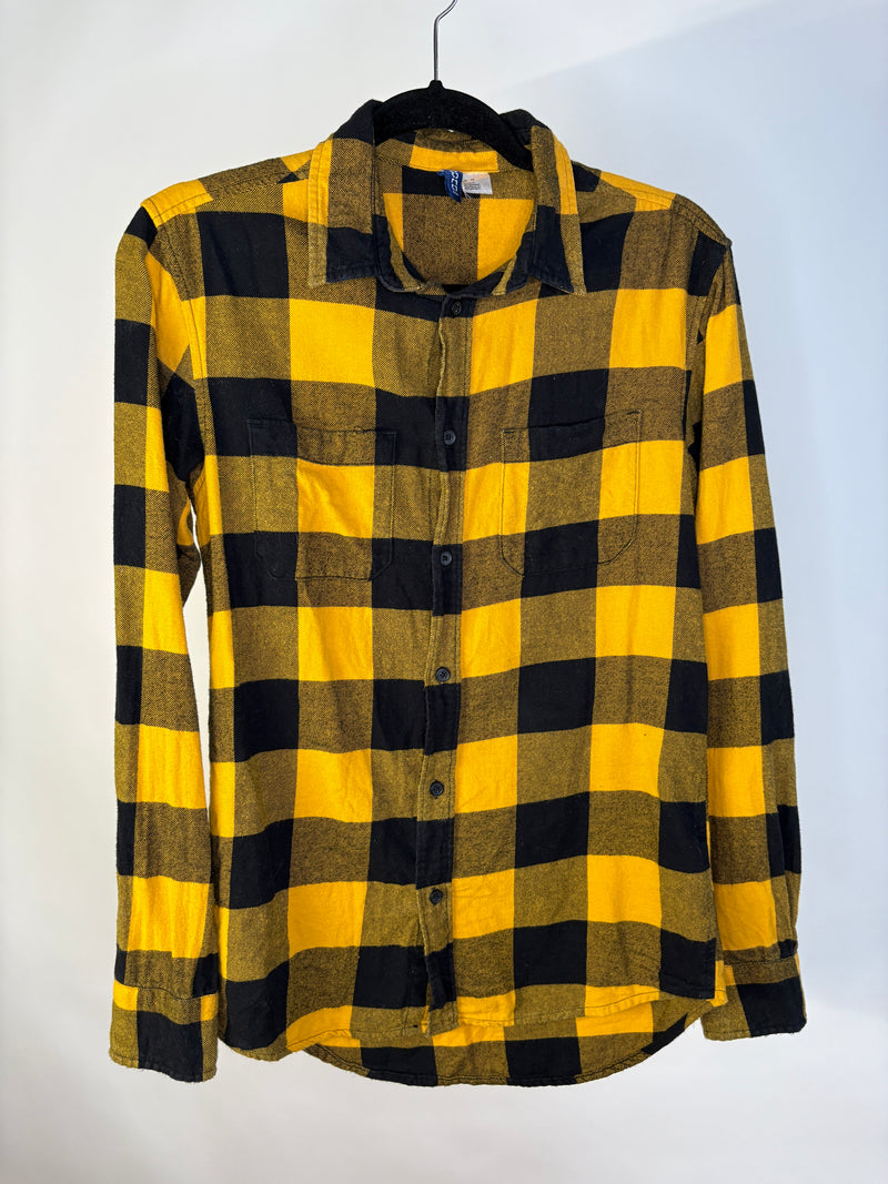 CAMISA FRANELA CUADROS AMARILLO NEGRO