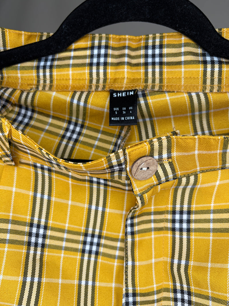 PANTALON CARGO DE CUADROS AMARILLO